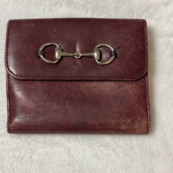 Gucci Handbags - Gucci Burgundy Leather Wallet with Silver horse bit hardware